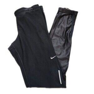 Nike Dri-Fit black running tights/leggings, faux leather calf, zip ankle, Small